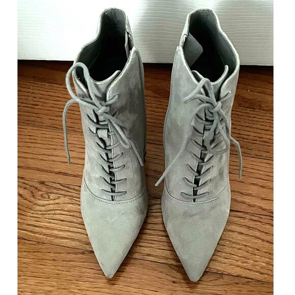 Something Navy Grey Soft Suede Stiletto Lace-up Pointy Toe Booties Size 9 $200 - Picture 8 of 12